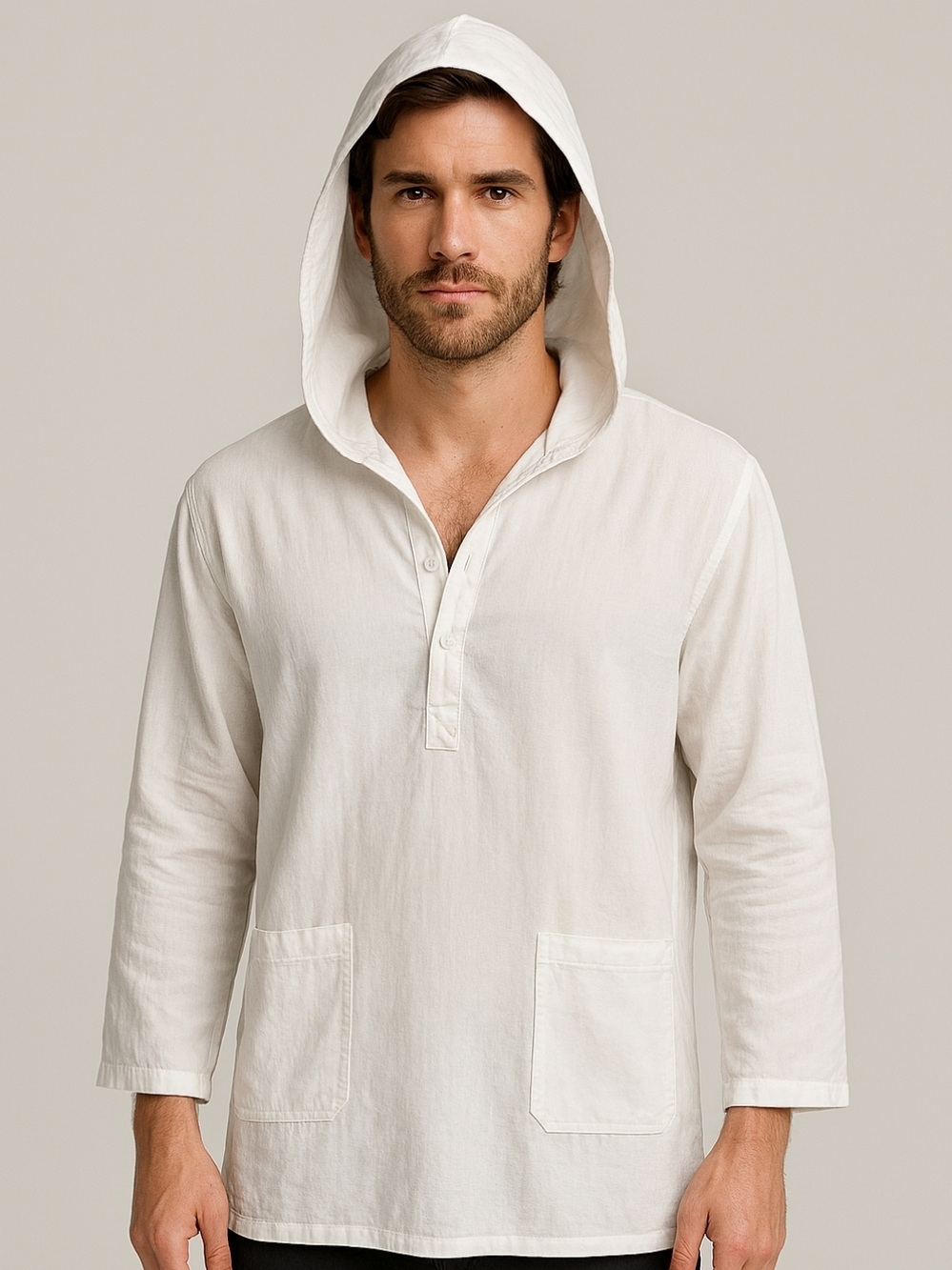 Coofandy Mens White Hooded Shirt With Pockets